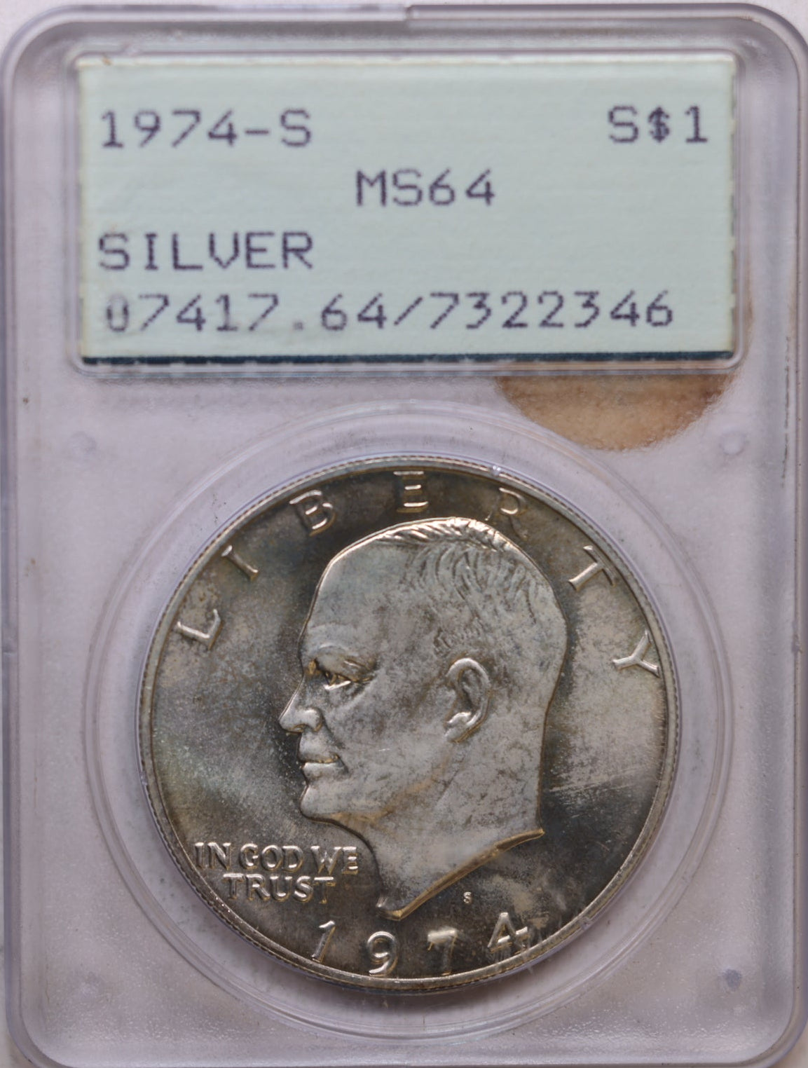 1974-S Eisenhower Dollar, Silver. Uncirculated Coin. PCGS Shaker MS-64, Store #GDR0324.