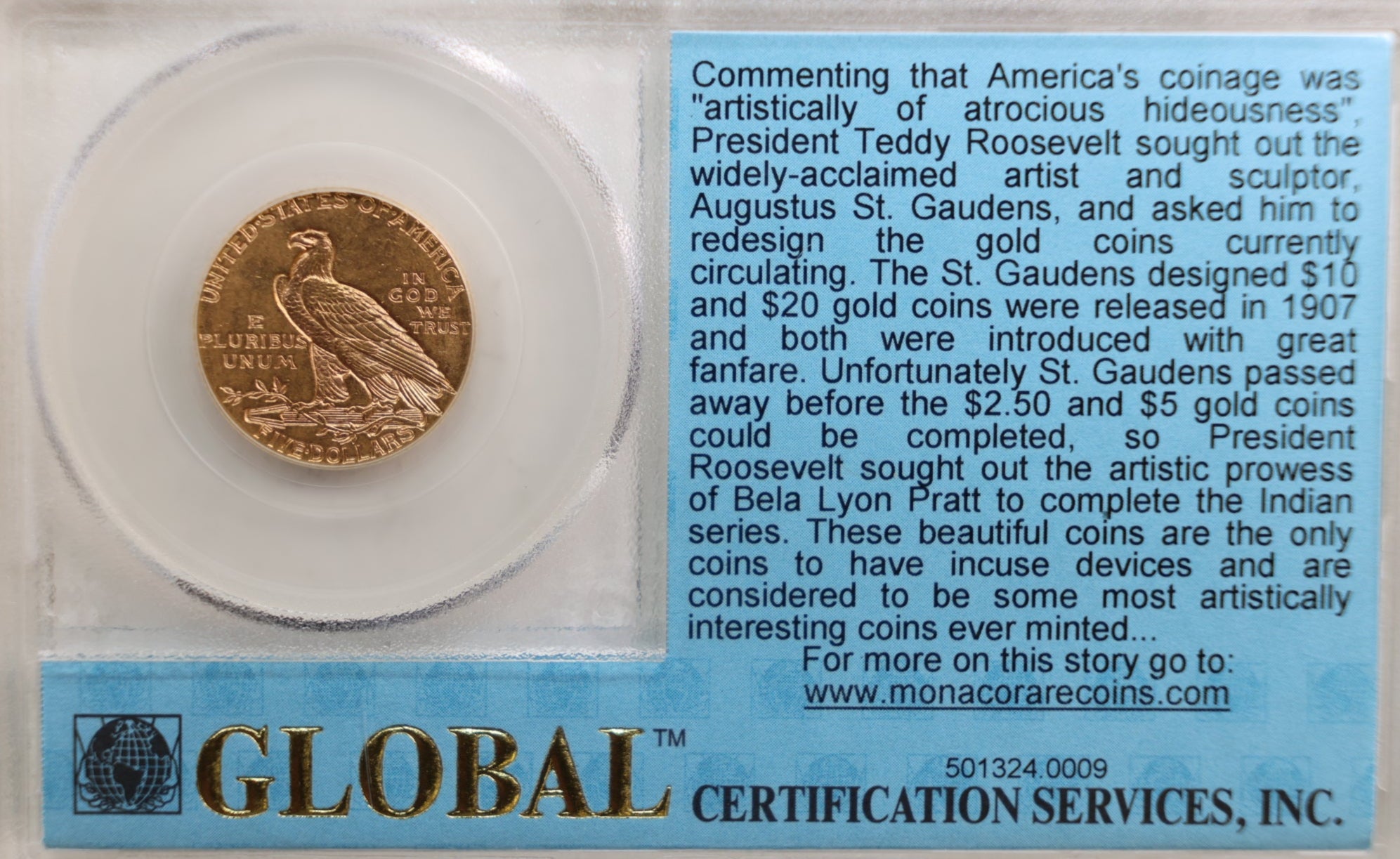 1910 $5 Gold Indian, (HALF EAGLE), In a GLOBAL Certification Holder., Store Sale #G0019.