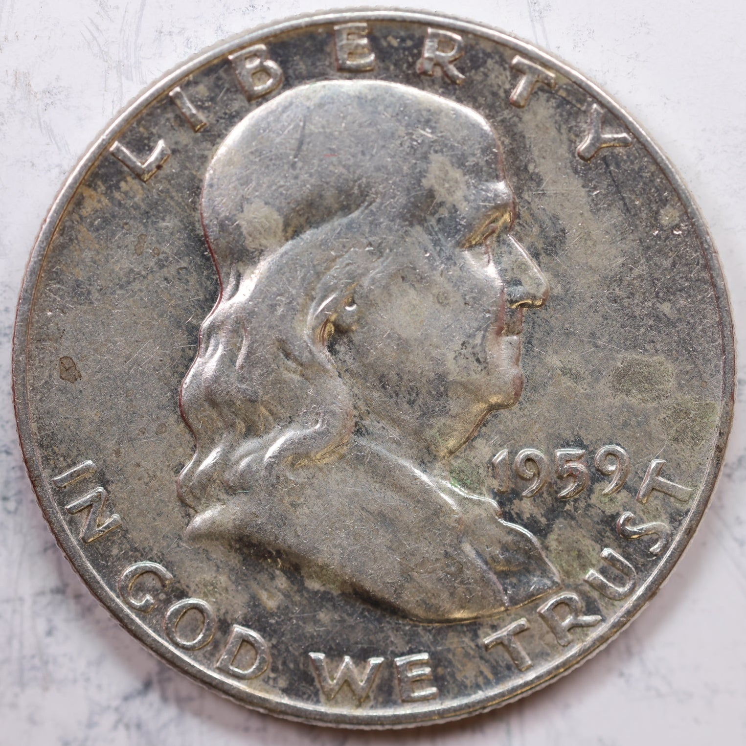 1959-D Franklin Half Dollar, Very Good Circulated Coin, Store #HR1219