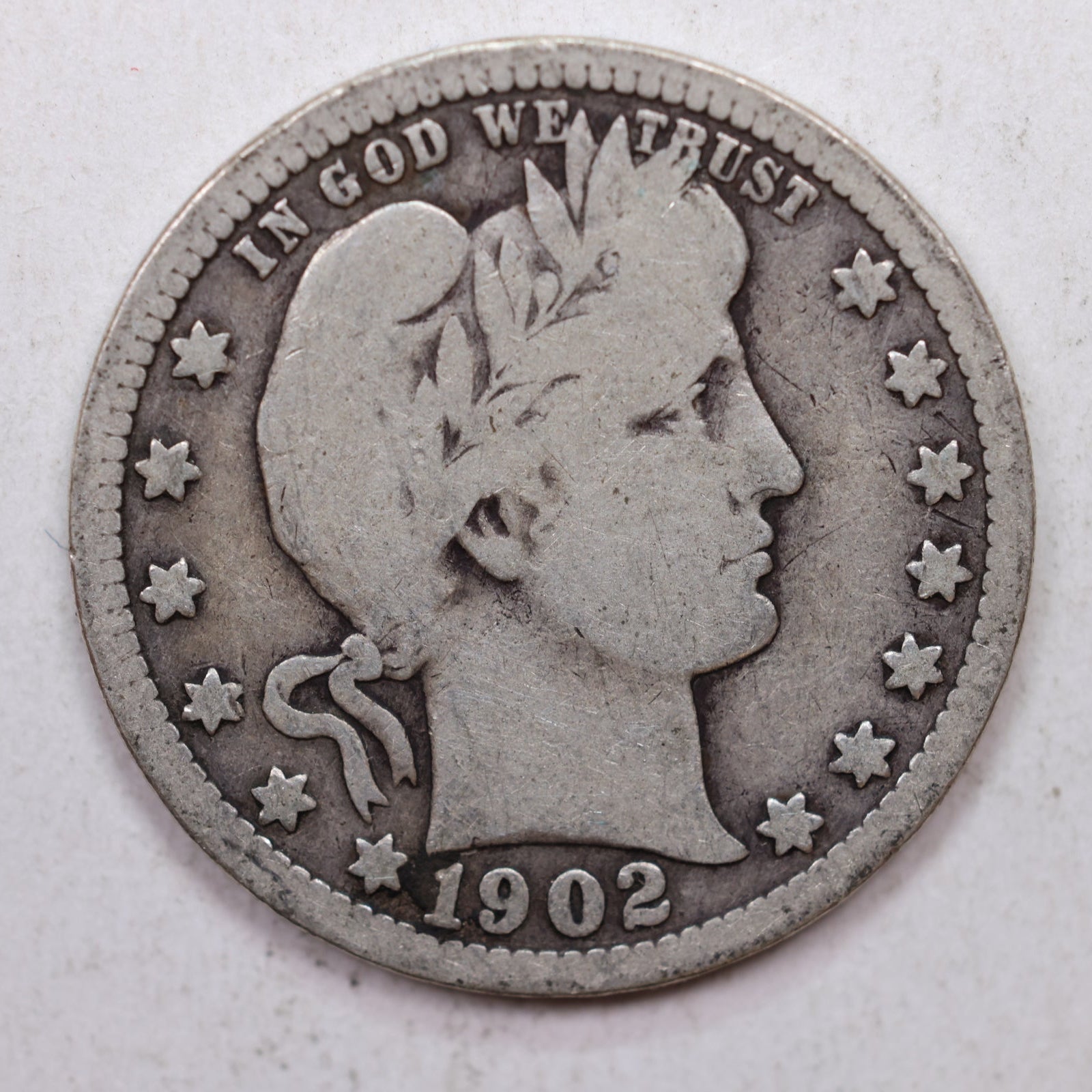 1902-S Barber Silver Quarter, Very Good Circulated Coin, Store #QR983