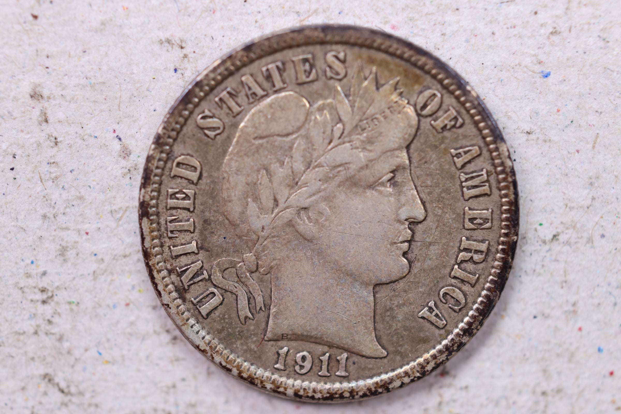 1911 Barber Silver Dime., Very Fine+., Circulated Coin., Store #1318