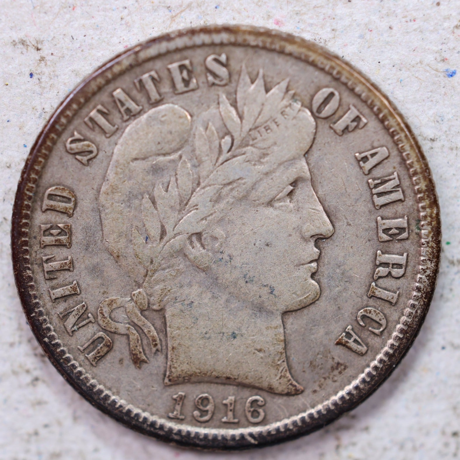 1916 Barber Silver Dime., Very Fine., Circulated Coin., Store #1331