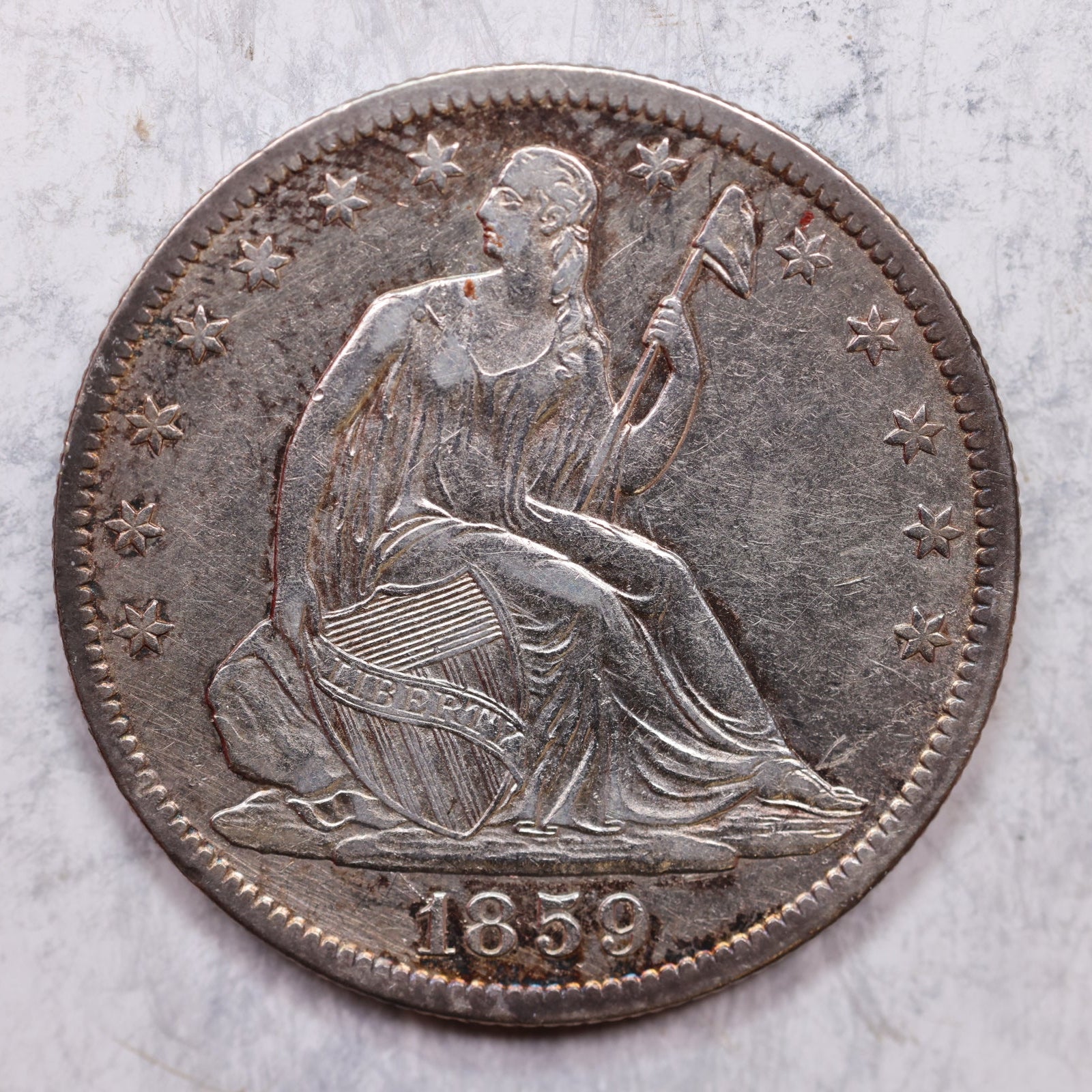 1859-O Liberty Seated Half Dollar, About Uncirculated Coin, Store #HR1382