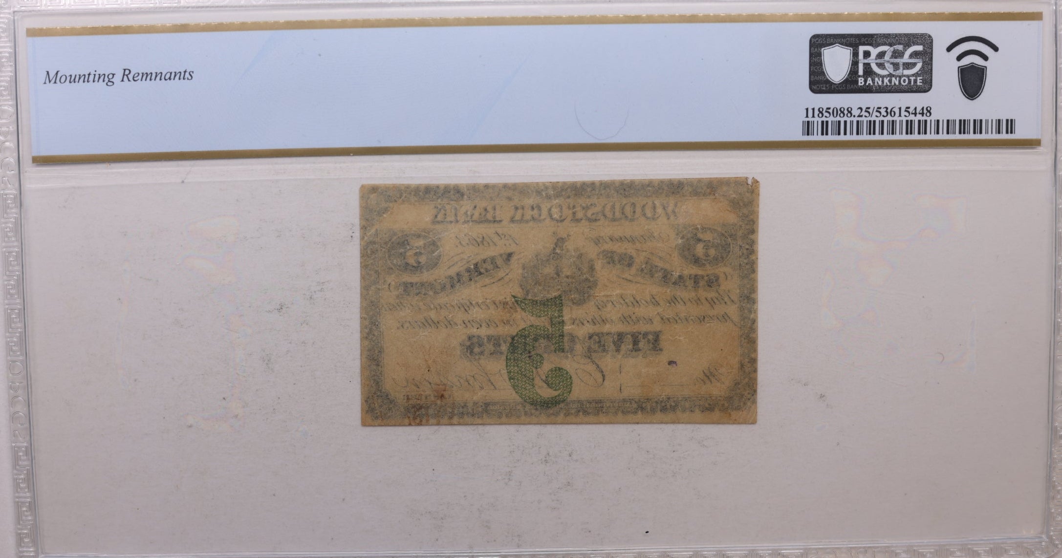 1863 5 Cent, Woodstock, Vermont, Woodstock Bank, PCGS VF-25, Store #GVT001