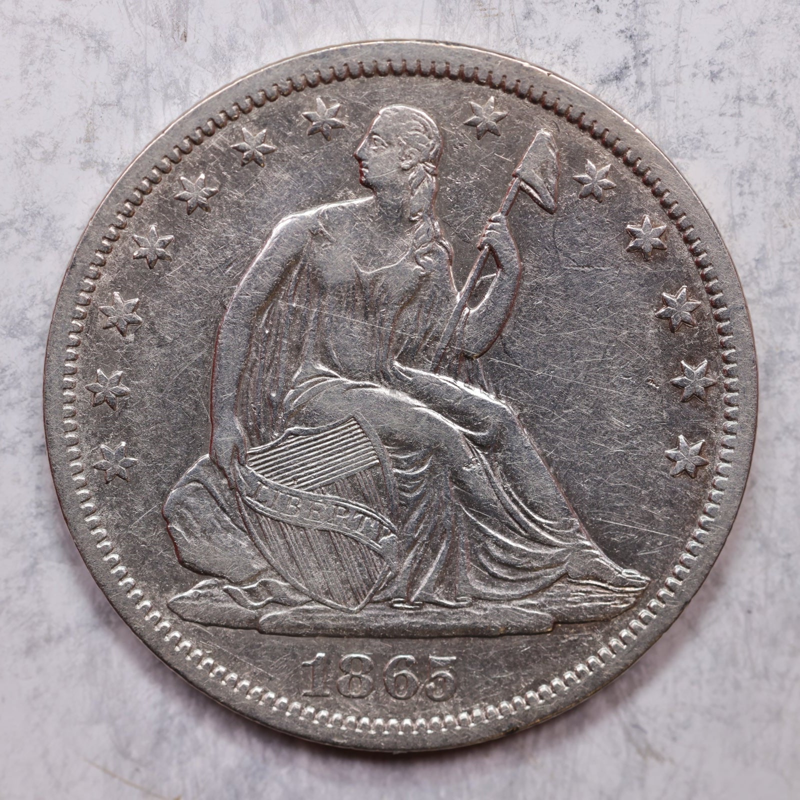1865-S Liberty Seated Half Dollar, Extra Fine Circulated Coin, Store #HR1385