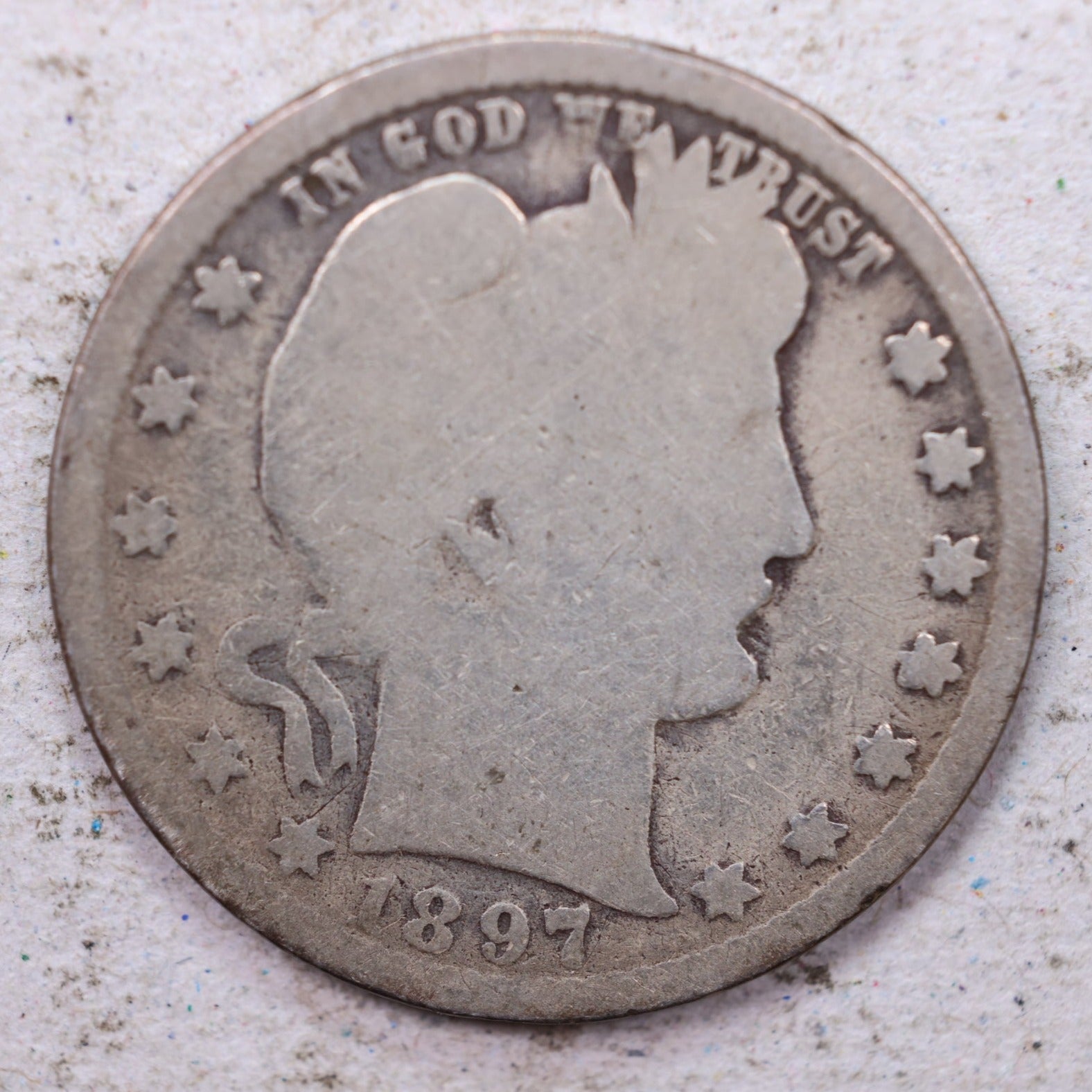 1897-O Barber Silver Quarter., Good., Circulated Coin., Store #1364
