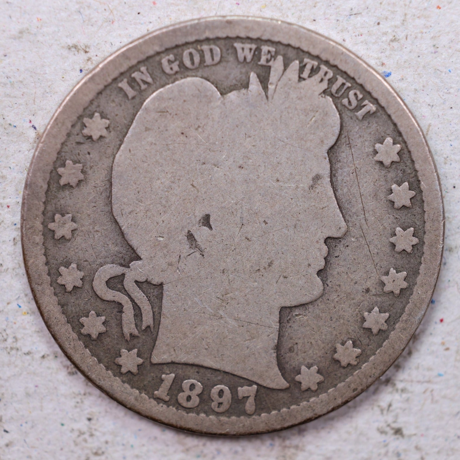 1897-S Barber Silver Quarter., Good., Circulated Coin., Store #1366