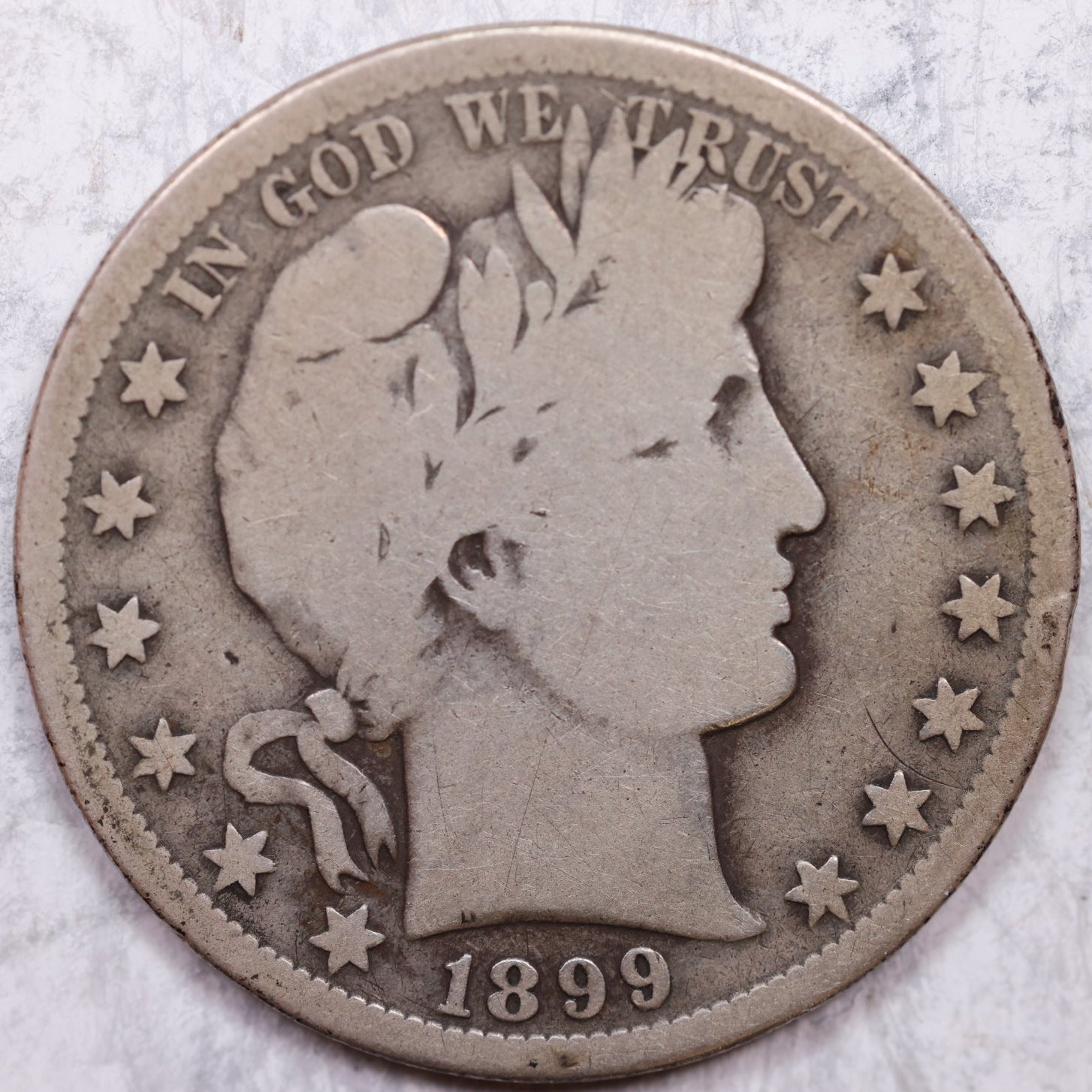1899-S Barber Half Dollar, Very Good Circulated Coin, Store# HR1395