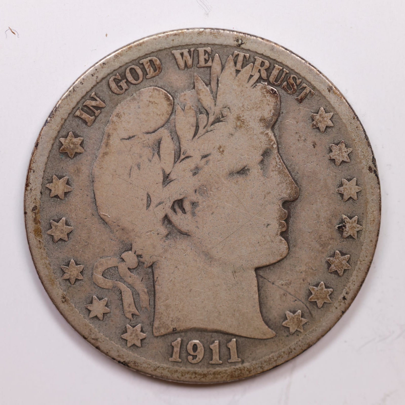 1911-S Barber Half Dollar, Good Circulated Coin, Store# HR1401