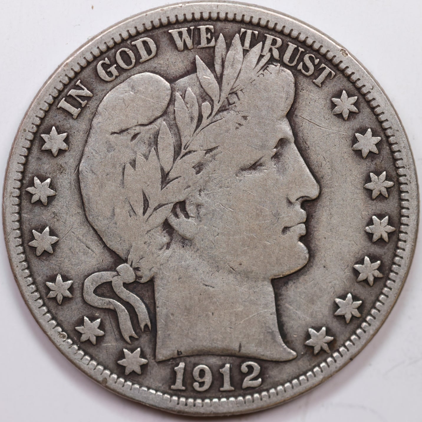 1912 Barber Half Dollar, Very Good+ Circulated Coin, Store# HR1402