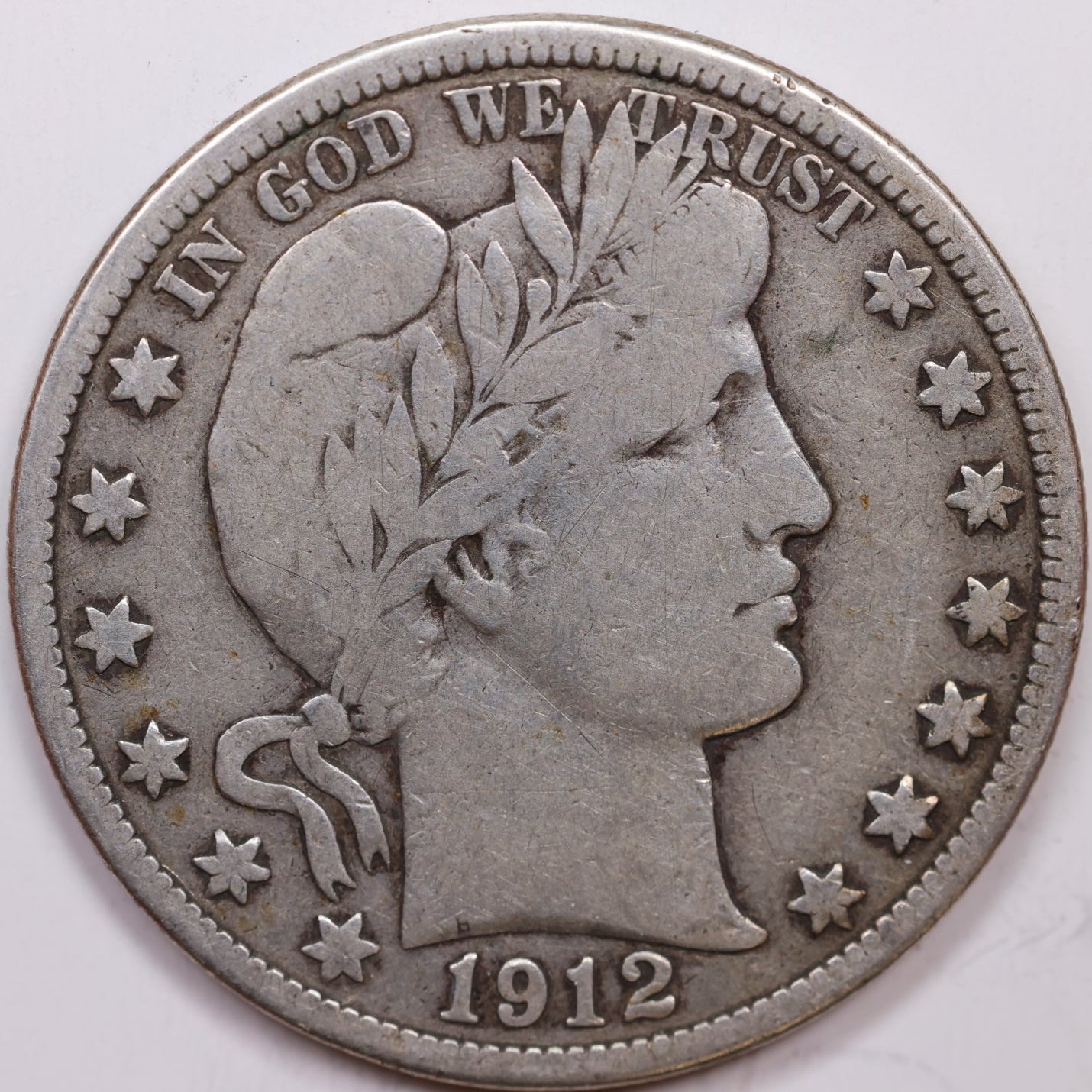 1912-D Barber Half Dollar, Very Good+ Circulated Coin, Store# HR1403