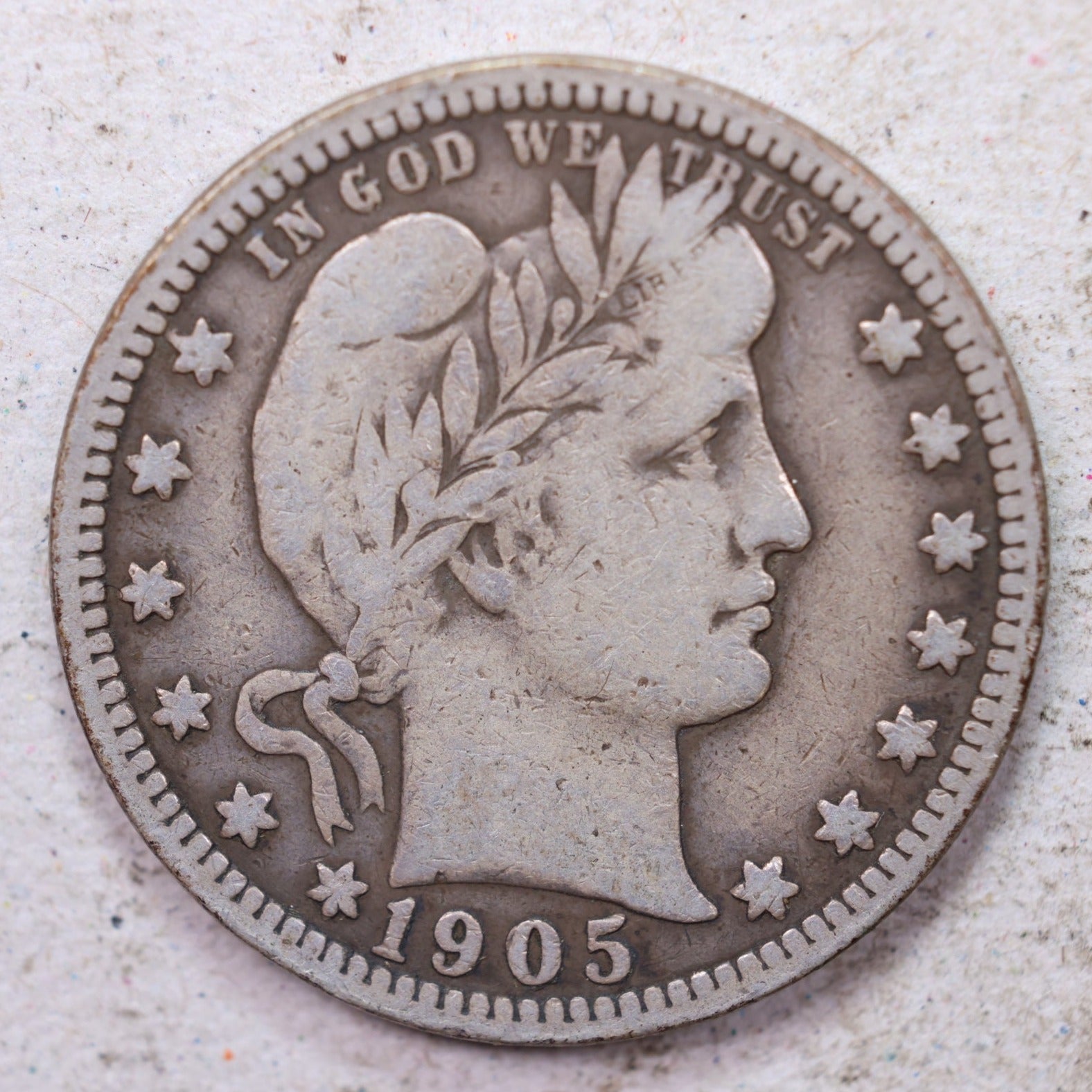 1905 Barber Silver Quarter, Fine Circulated Collectible Coin, Store #QR1509