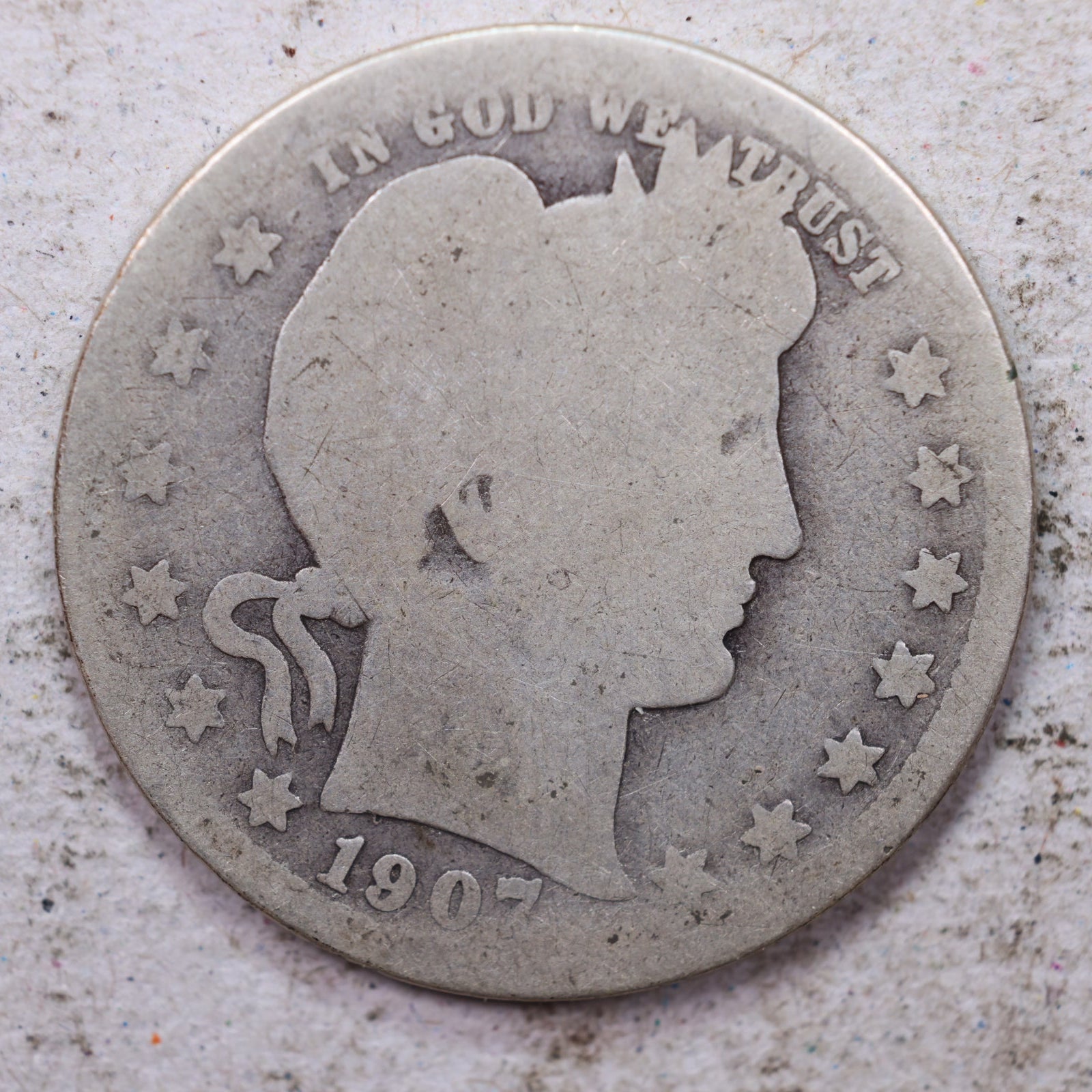 1907-D Barber Quarter, About Good Circulated Coin, Store #1421