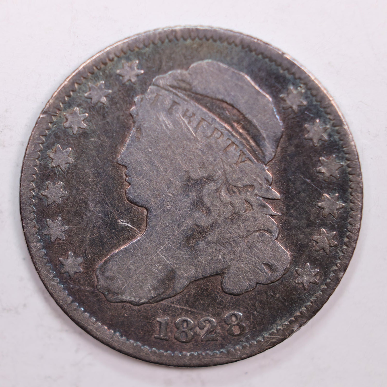 1828 Cap Bust Silver Dime., Good Details., Circulated Coin., STORE #DE0078