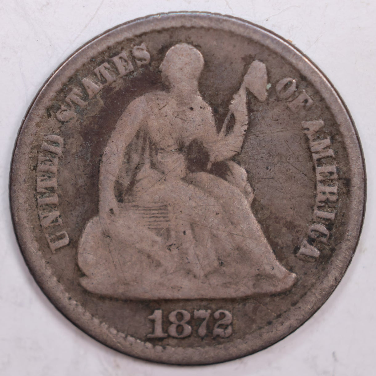 1872 Seated Liberty Half Dime., R.P.D., Fine Circulated Coin., STORE #HE0008