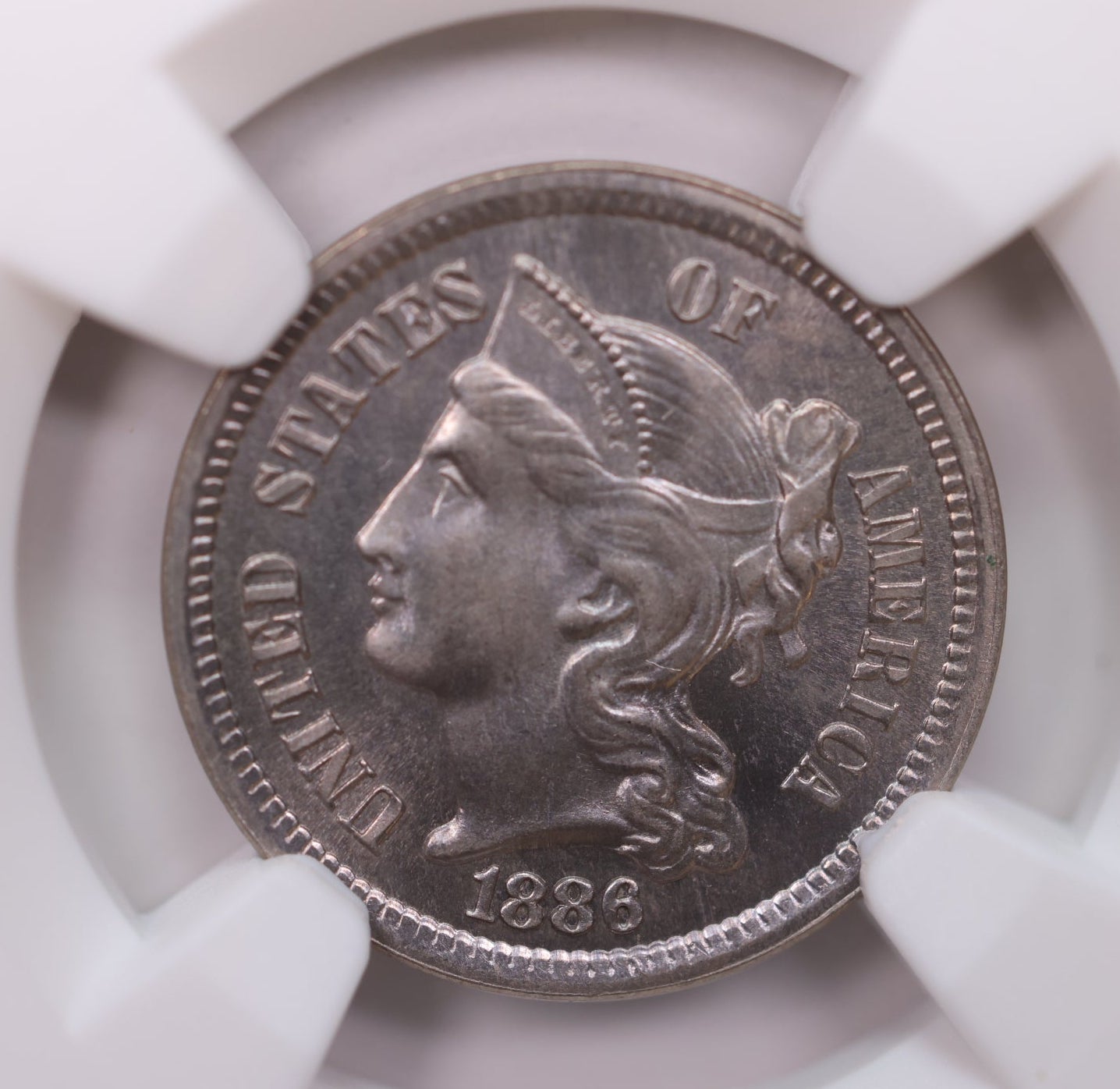 1886 Three Cent Piece, Rare Date, Green CAC, NGC PF-66., SALE #G3C010
