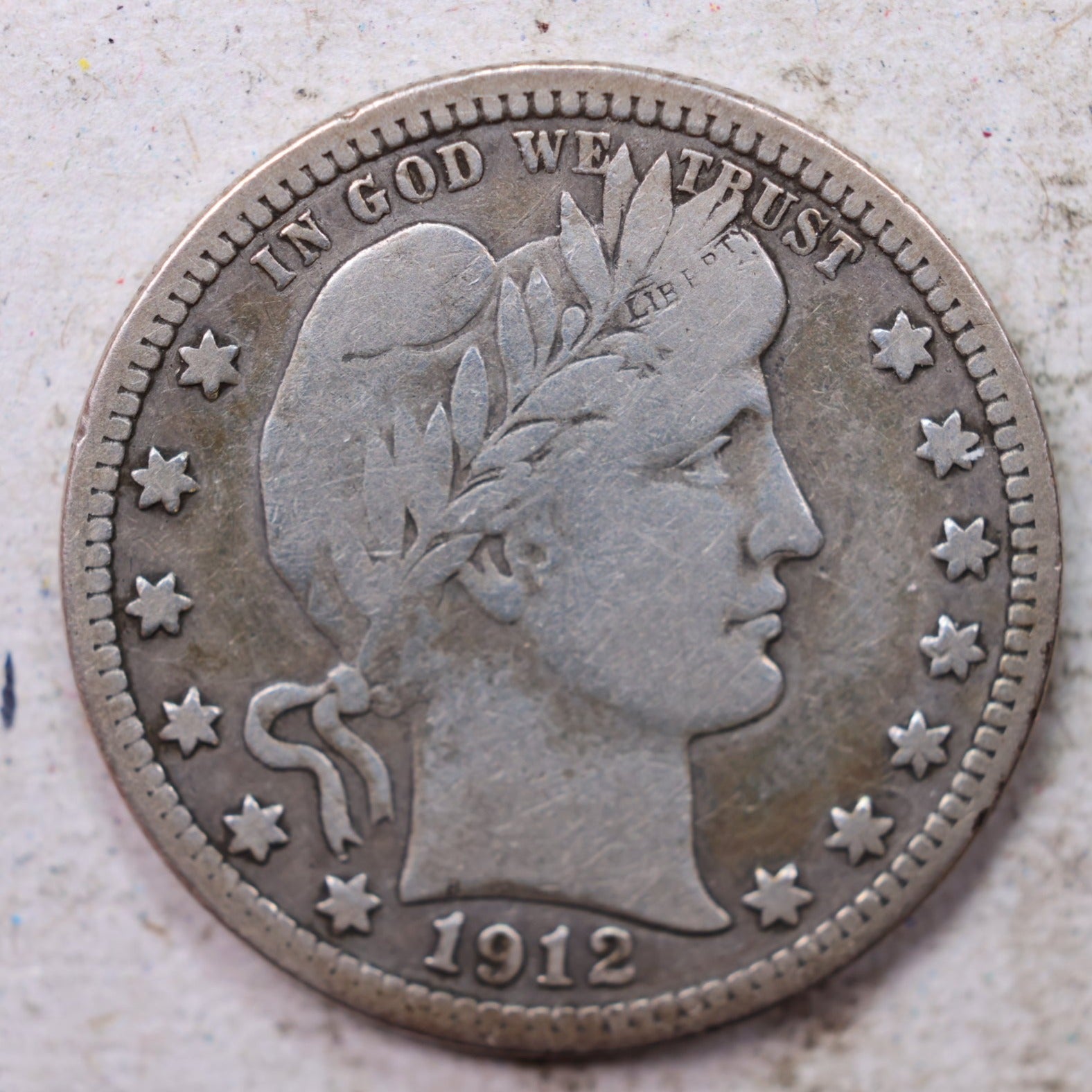 1912-S Barber Silver Quarter, Fine Circulated Collectible Coin, Store #QR1531