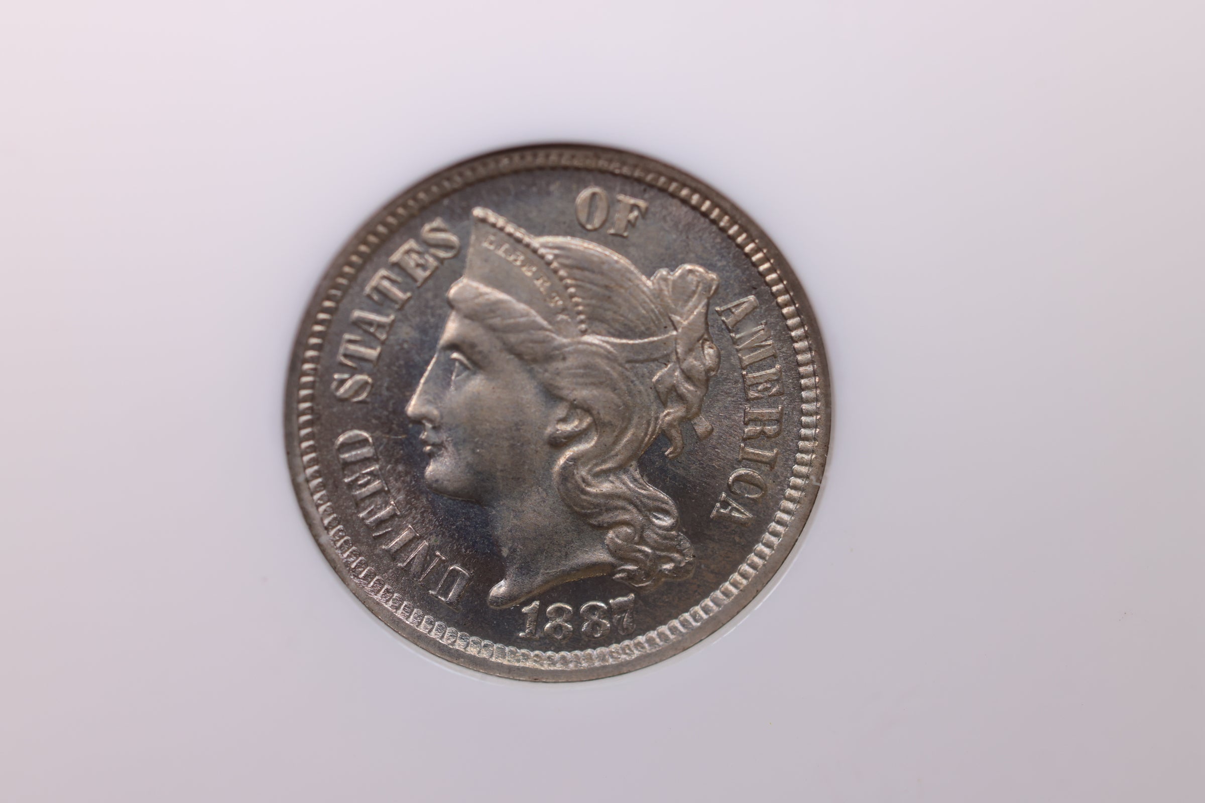 1887/6 3 Cent CN, OVERDATE. NGC PF-65., SALE #88212