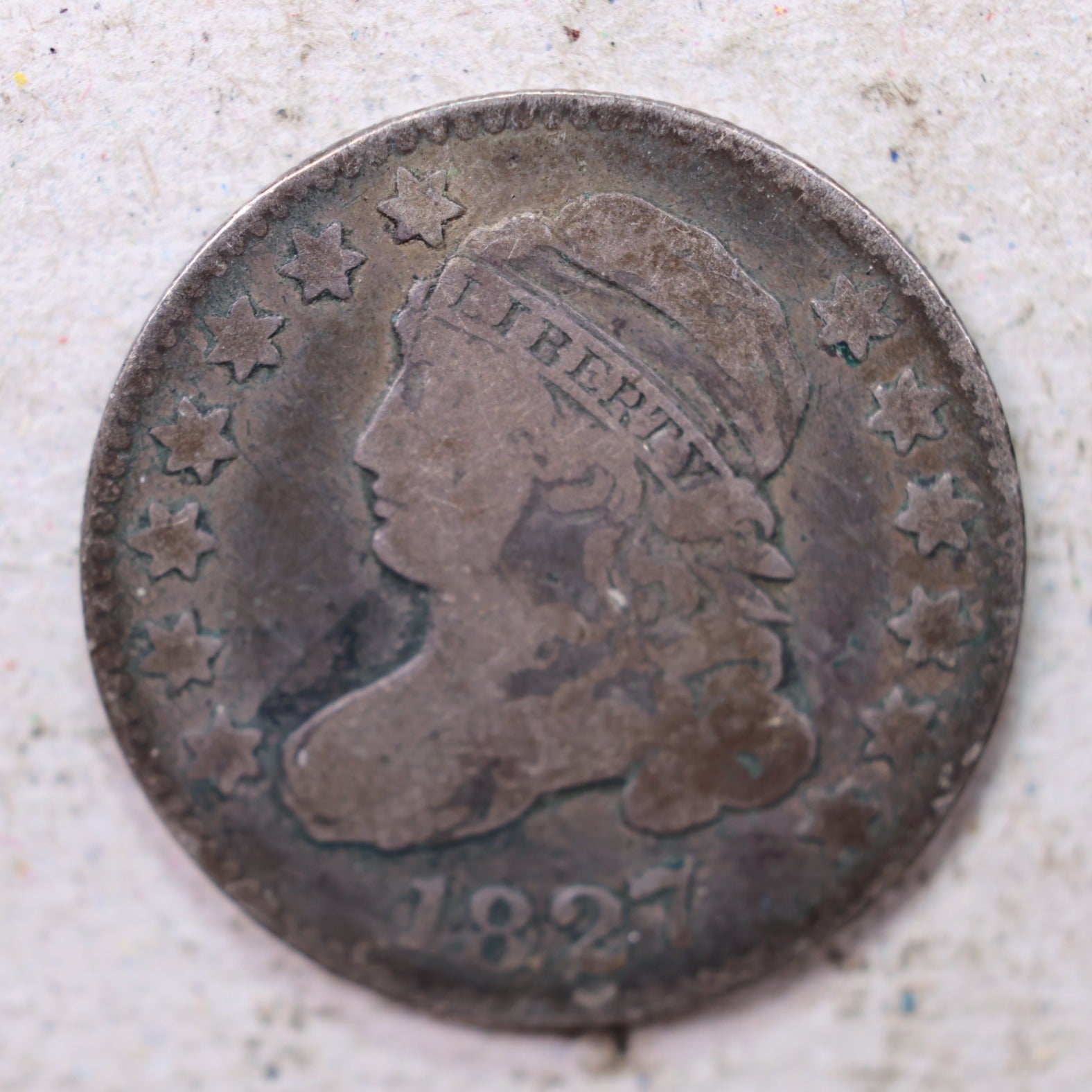 1827 Cap Bust Silver Dime., Very Good., Circulated Coin., Store #1477