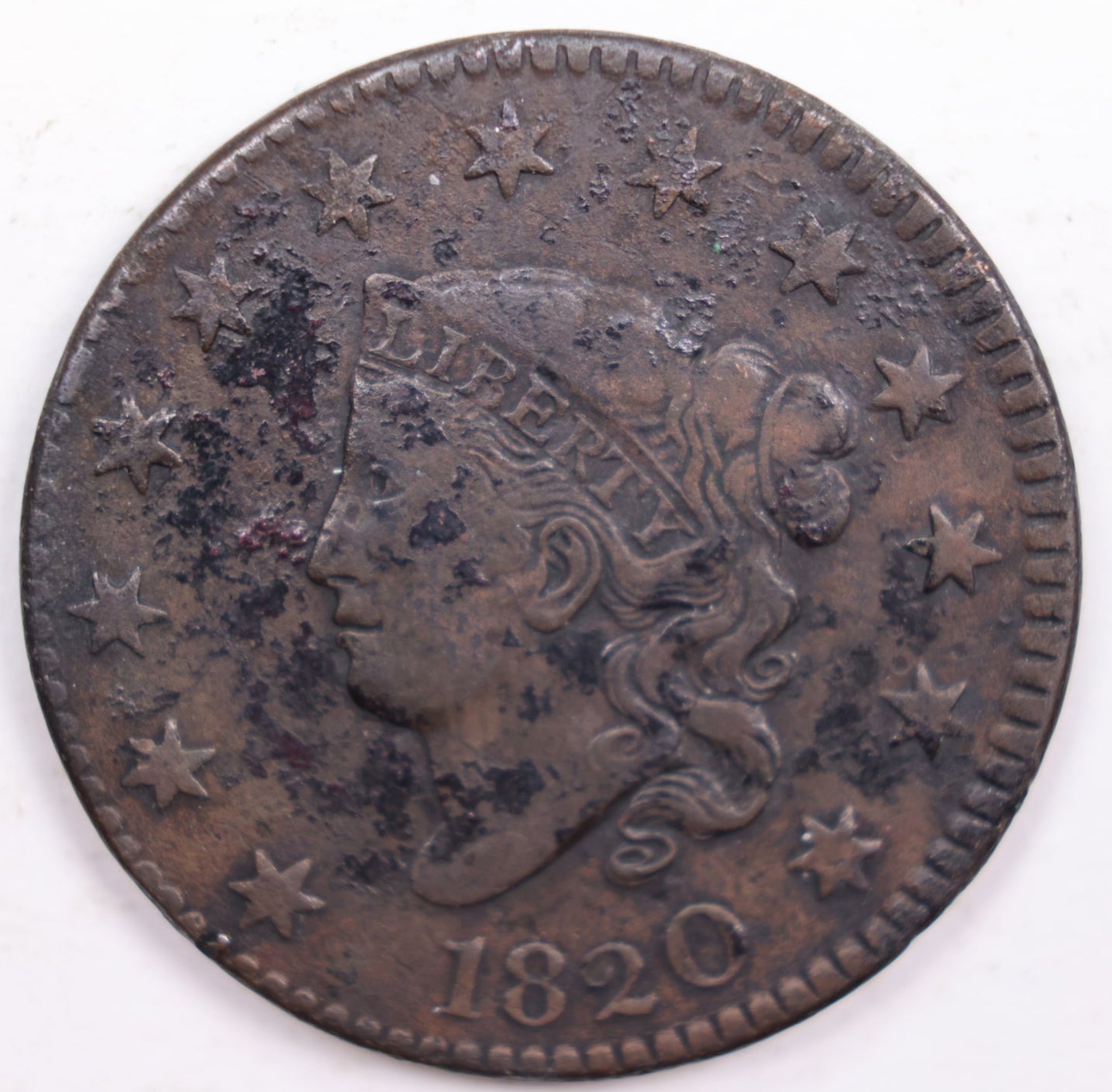 1820 Large Cent., No Knob, Small 8., Very Fine Details., Circulated Coin., Store #CT0325