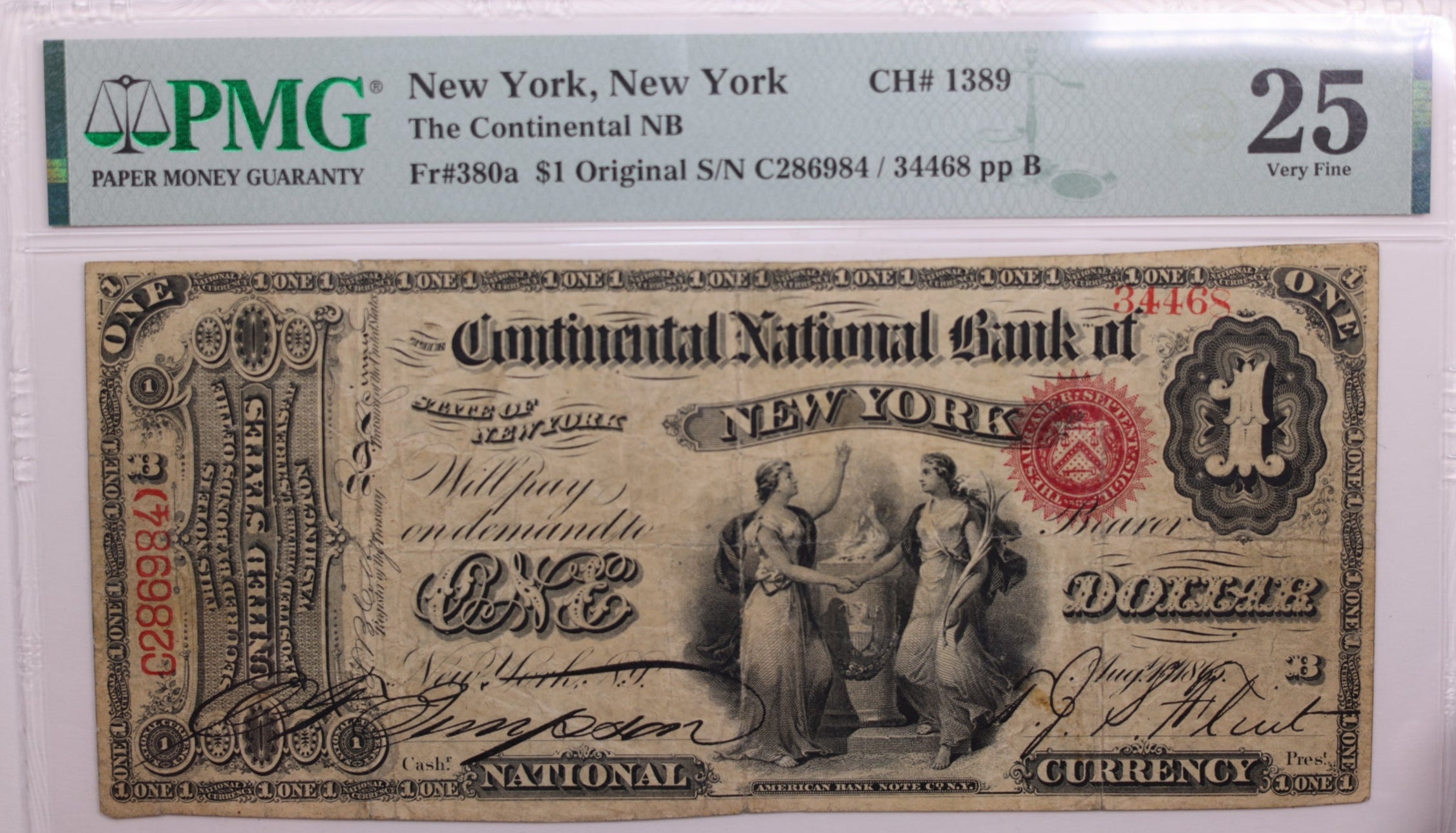 1865 $1, National Bank Note, New York, New York., PMG VF-25., LGNG024