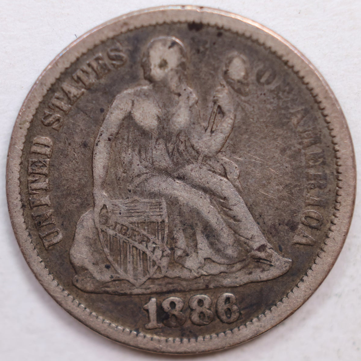 1886 Seated Liberty Dime, Fine+ Circulated Coin, Store #DE797