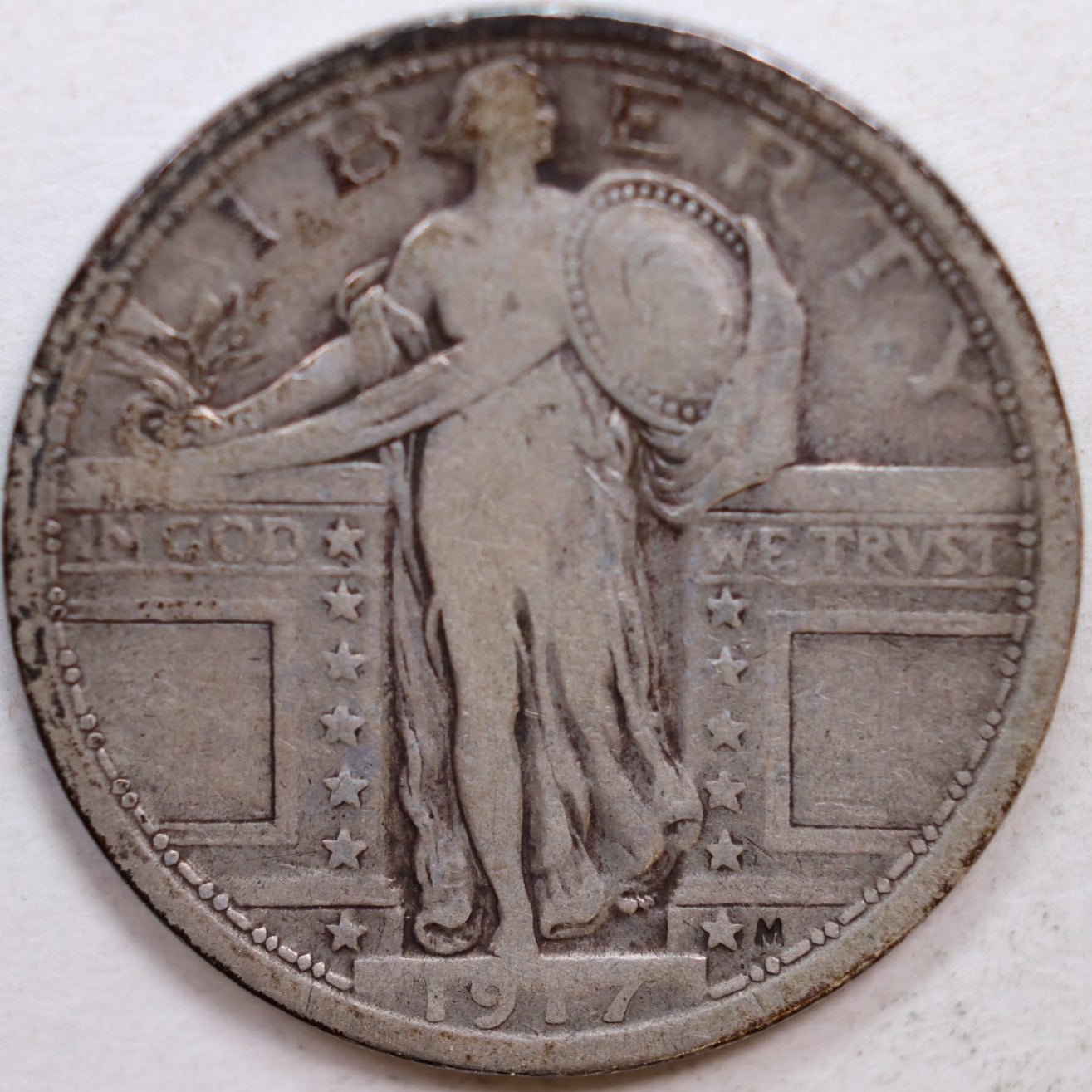 1917 Type 1 Standing Liberty Silver Quarter, Fine Circulated Coin, Store #QR1046.