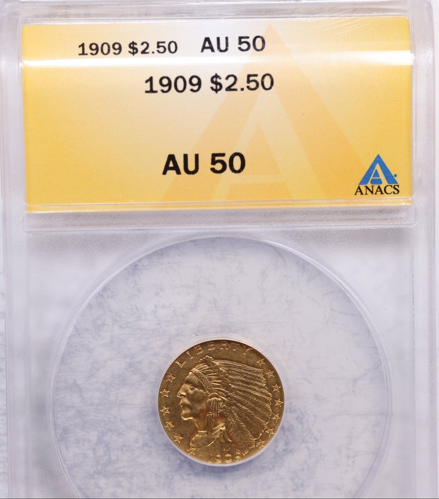 1909 $2.50 Quarter Gold Eagle, ANACS AU-50, Gold Coin, Store Sale#G0039.