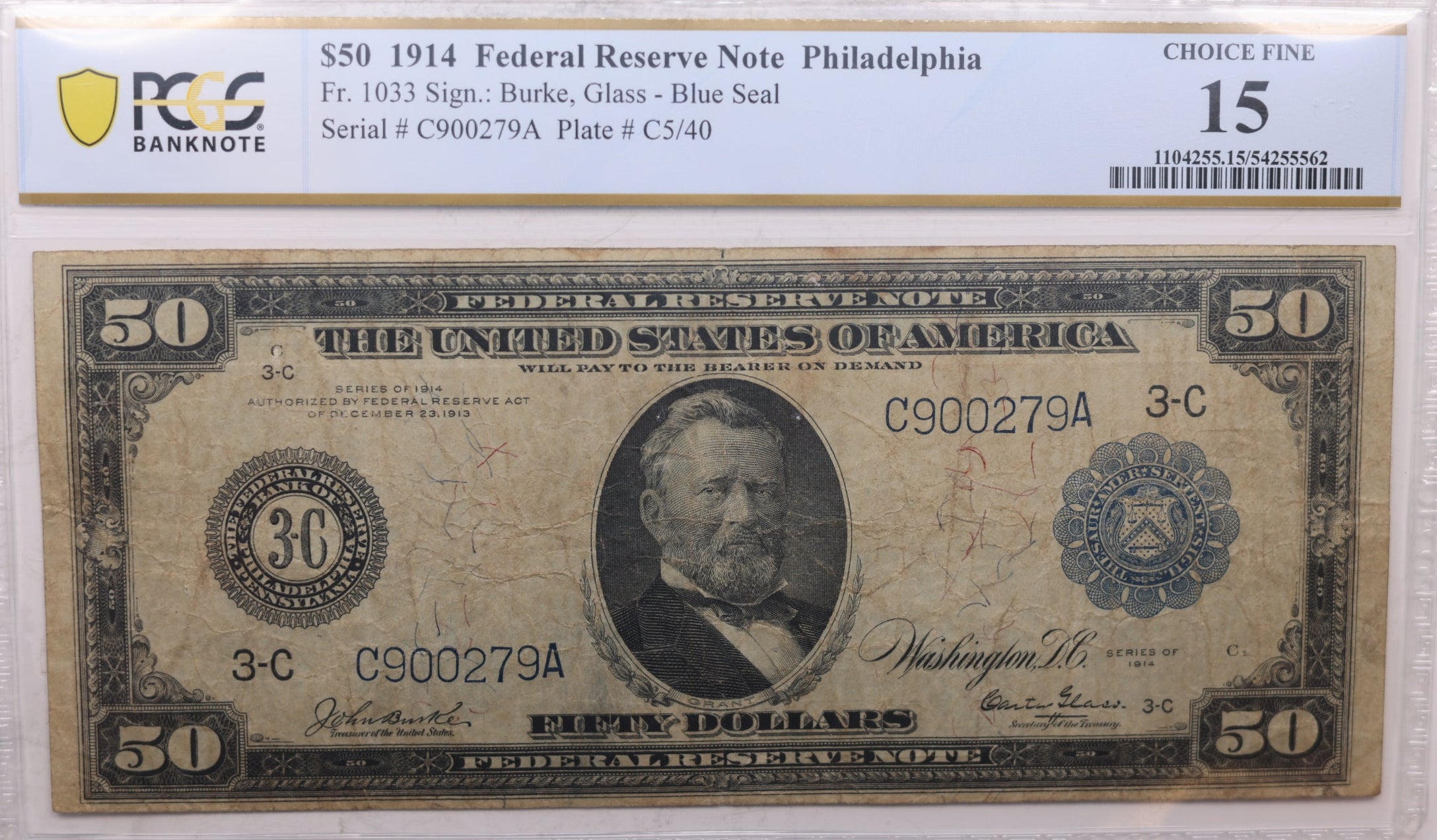 1914 $50., Federal Reserve Note., PCGS Certified Fine-15, Store GFRB012.