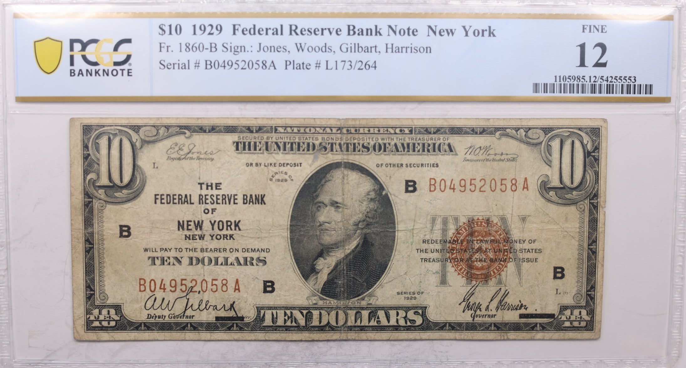 1929 $10, Federal Reserve Note, Fr: 1860-B, PCGS Certified Fine-12, Store GFRB013.