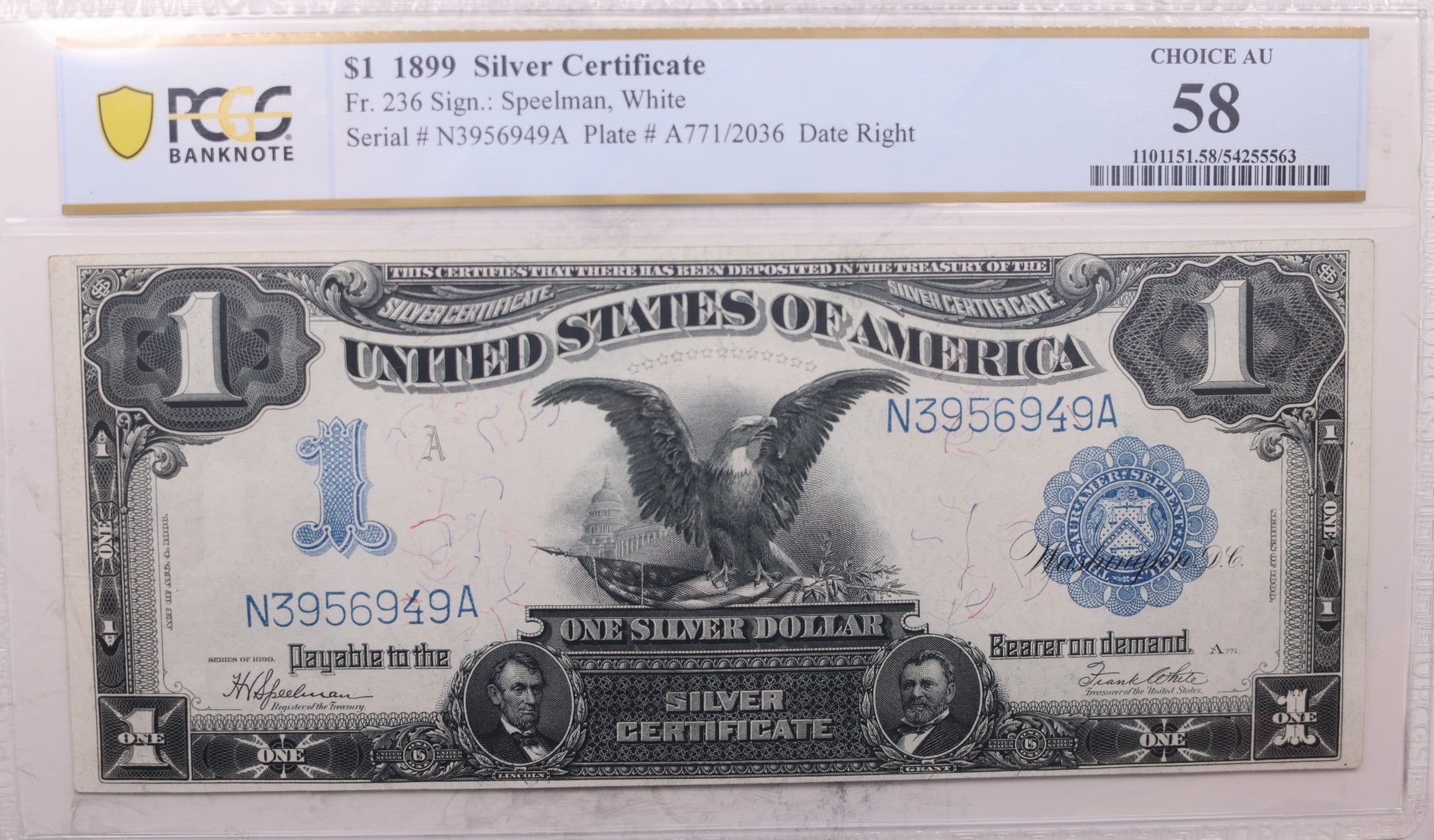 1899 $1, Large Size Silver Certificate, Fr. 236, PCGS AU-58, Store Sale #GLSC011.
