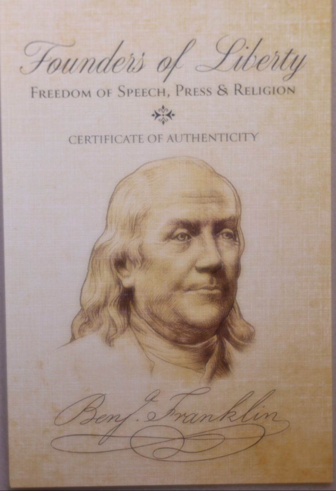 FOUNDERS of LIBERTY, BENJAMIN FRANKLIN, .999 Silver Coin, 1 Troy Ounce, Store #SR084