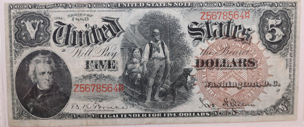 1880 $5 Legal Tender Note. PMG Graded Fine-15, Store #01410