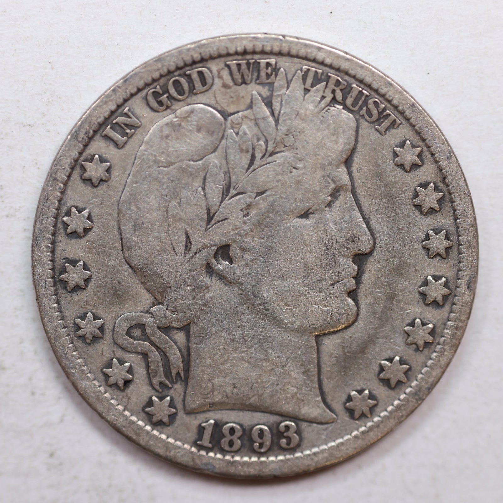 1893-S Barber Silver Half Dollar, Very Good Circulated Coin, Store SALE #HR1050.
