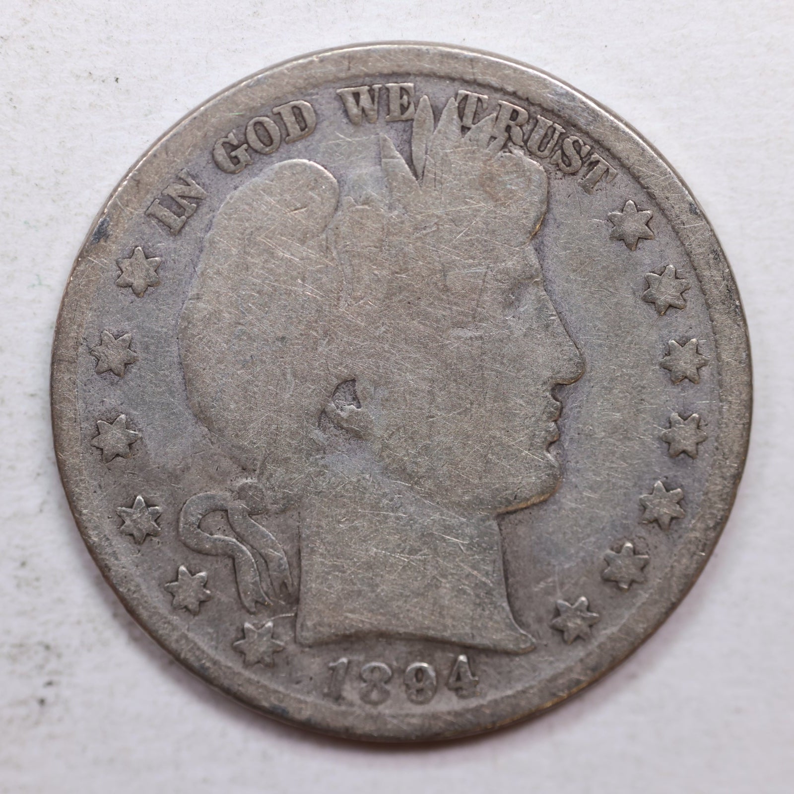 1894 Barber Silver Half Dollar, About Good Circulated Coin, Store #HR1054