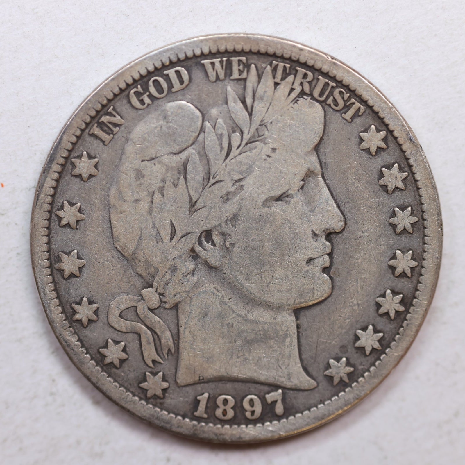 1897-O Barber Silver Half Dollar, VERY Good Circulated Coin, Store SALE #HR1062.