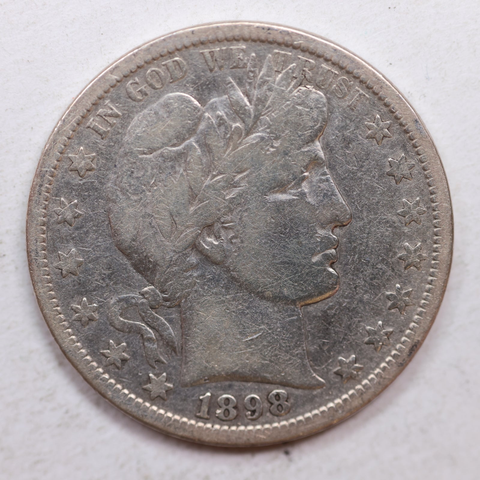 1898-S Barber Silver Half Dollar, Very Good+ Circulated Coin, Store #HR1066