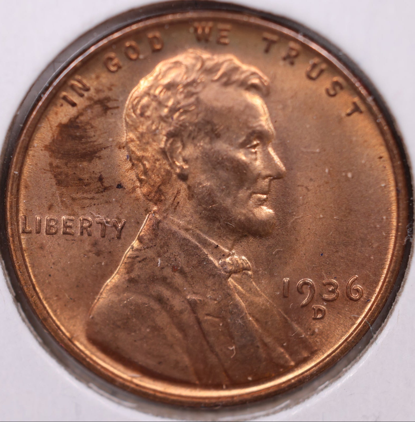 1936 D Lincoln Cent, Mint State RD Uncirculated Coin, Store #CT0943
