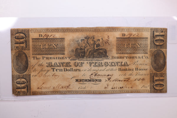 1854 $10., Richmond Virginia. Affordable Collectible Currency, Store #06201