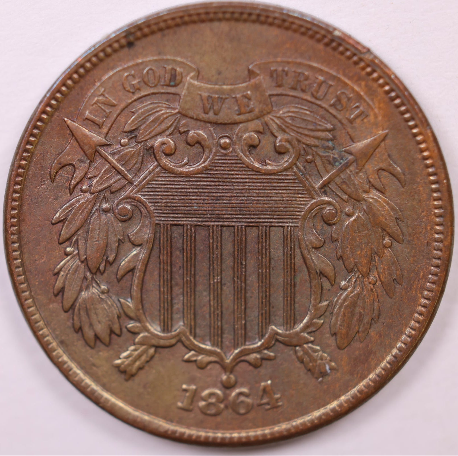 1864 Large Motto 2 Cent, About Uncirculated Coin, Store #CT0953