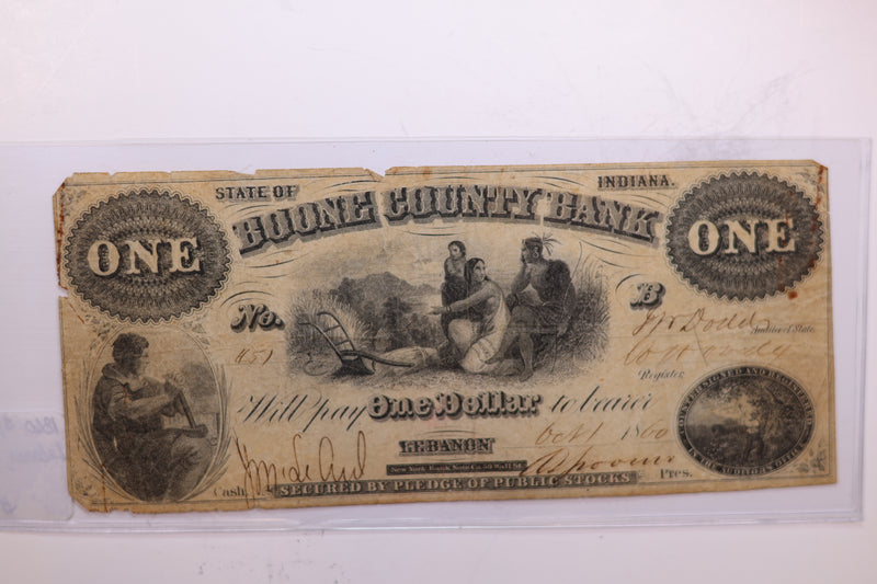 1860 $1, BOONE COUNTY BANK., Affordable Collectible Currency, Store