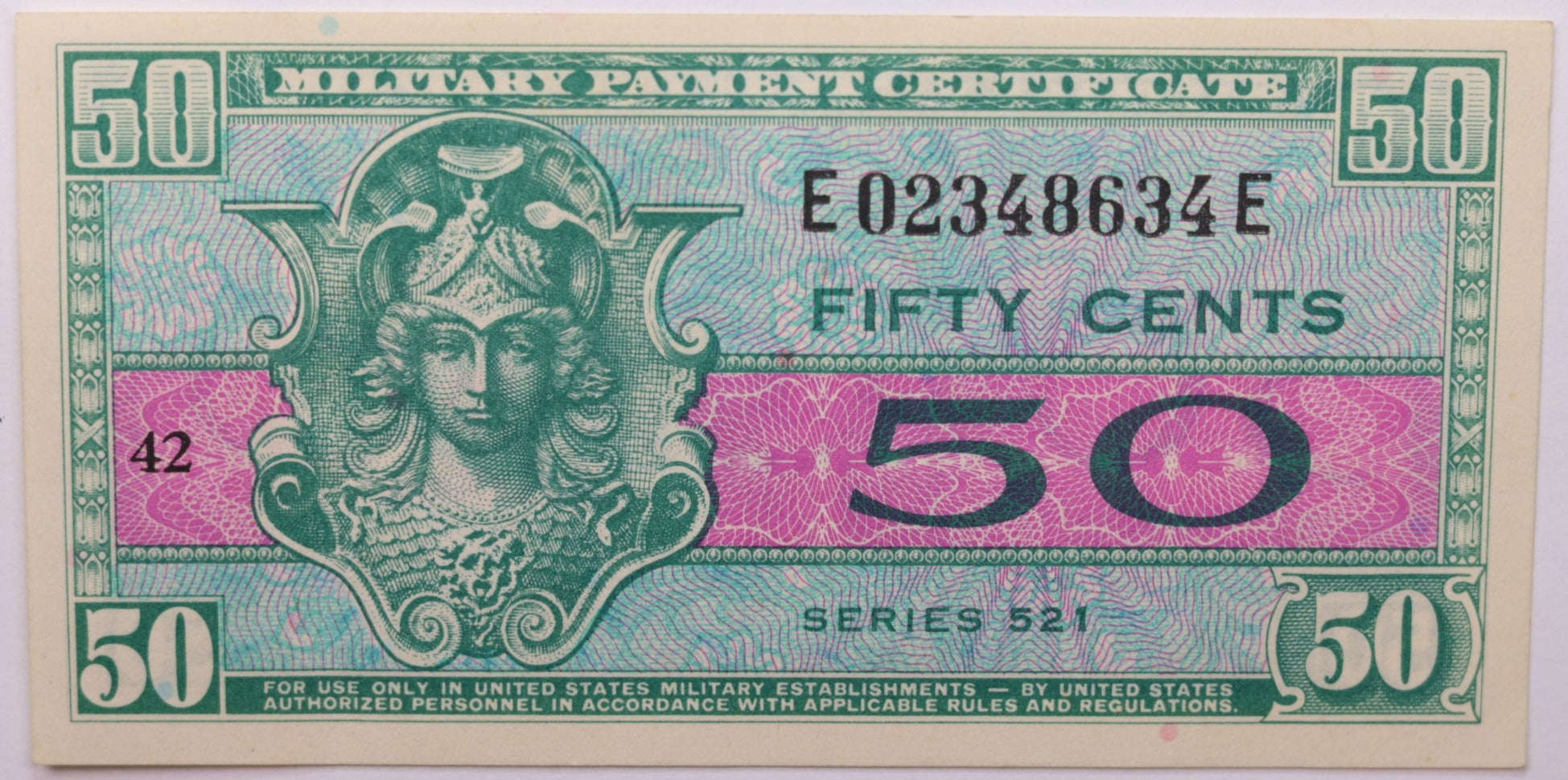 Series 521., 50 Cent., Military Payment Certificate., Store Sale #1502