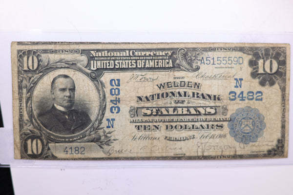 1902 $10., St ALBANS, Vermont., National Currency. Store #06252