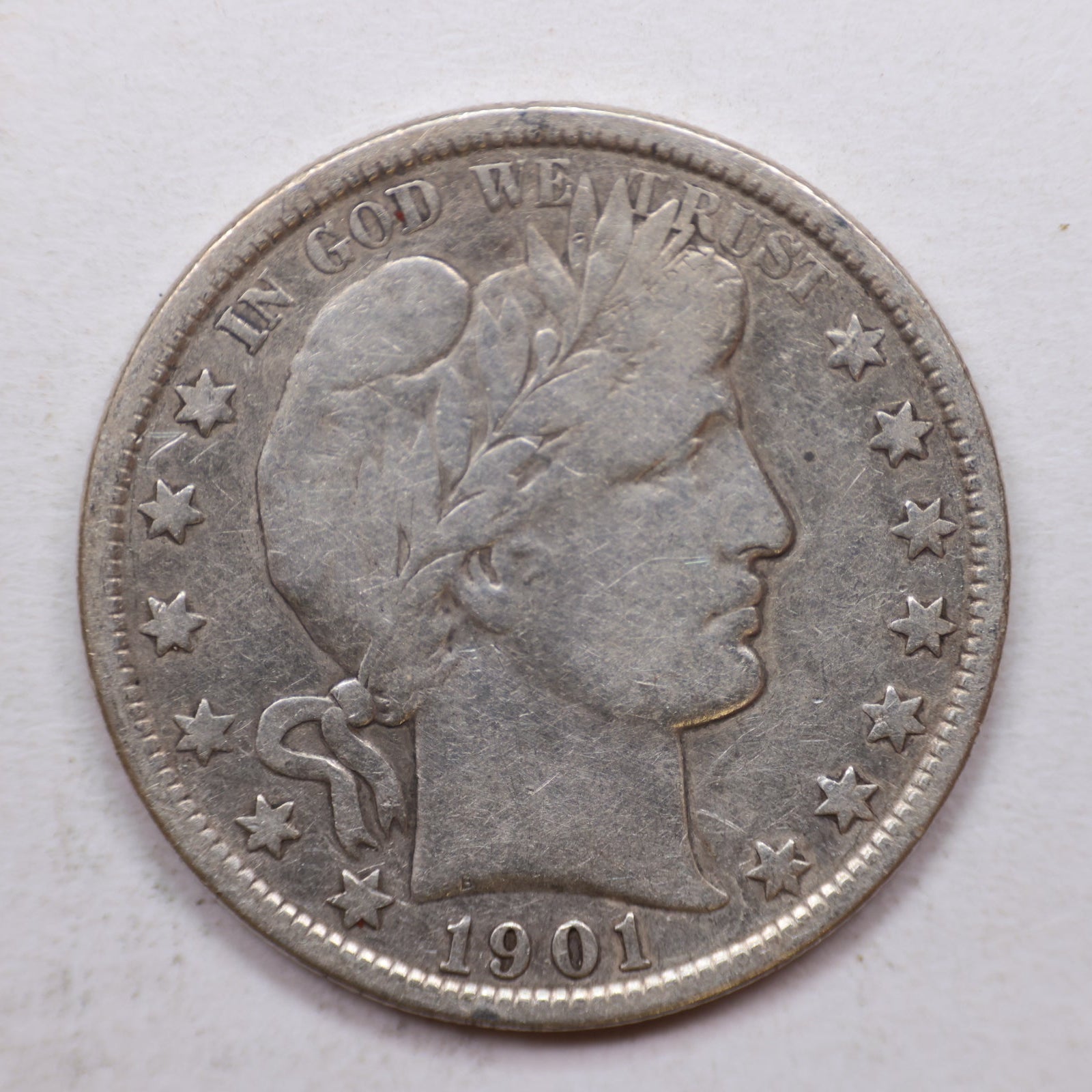 1901 Barber Silver Half Dollar, Fine Circulated Coin, Store SALE #HR1074.