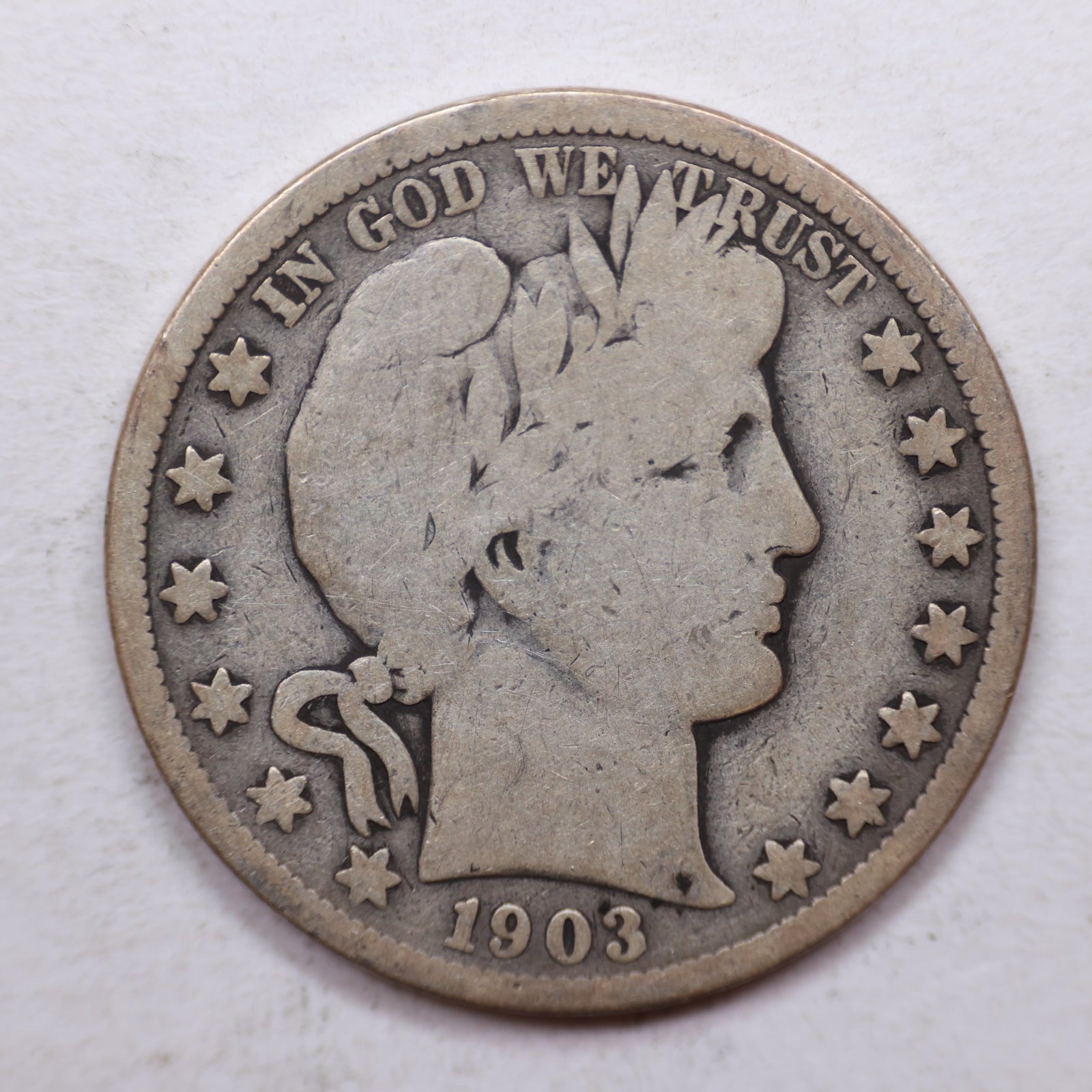 1903-O Barber Silver Half Dollar, Very Good Circulated Coin, Store SALE #HR1081.