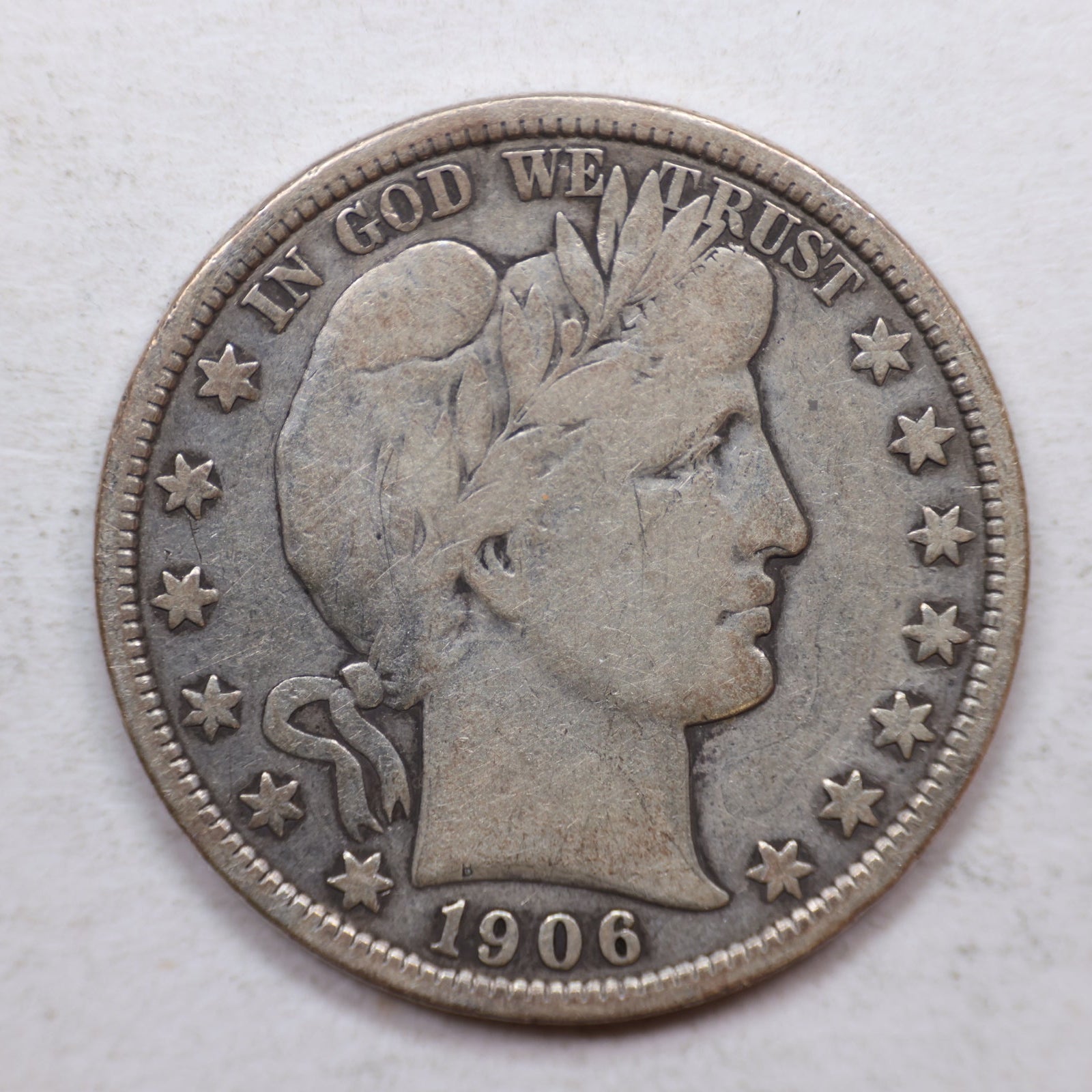 1906 Barber Silver Half Dollar, Very Good Plus Circulated Coin, Store SALE #HR1089.