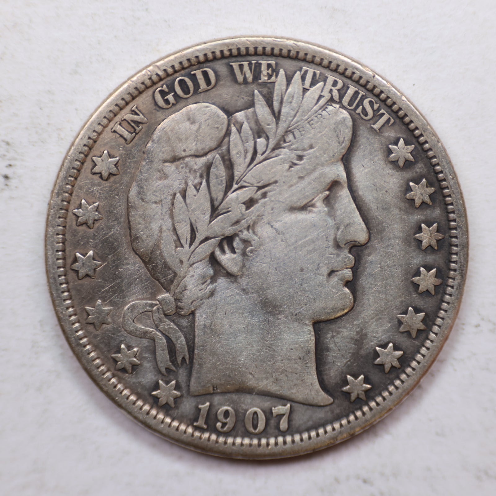 1907-D Barber Silver Half Dollar, Very Fine Circulated Coin, Store SALE #HR1094.