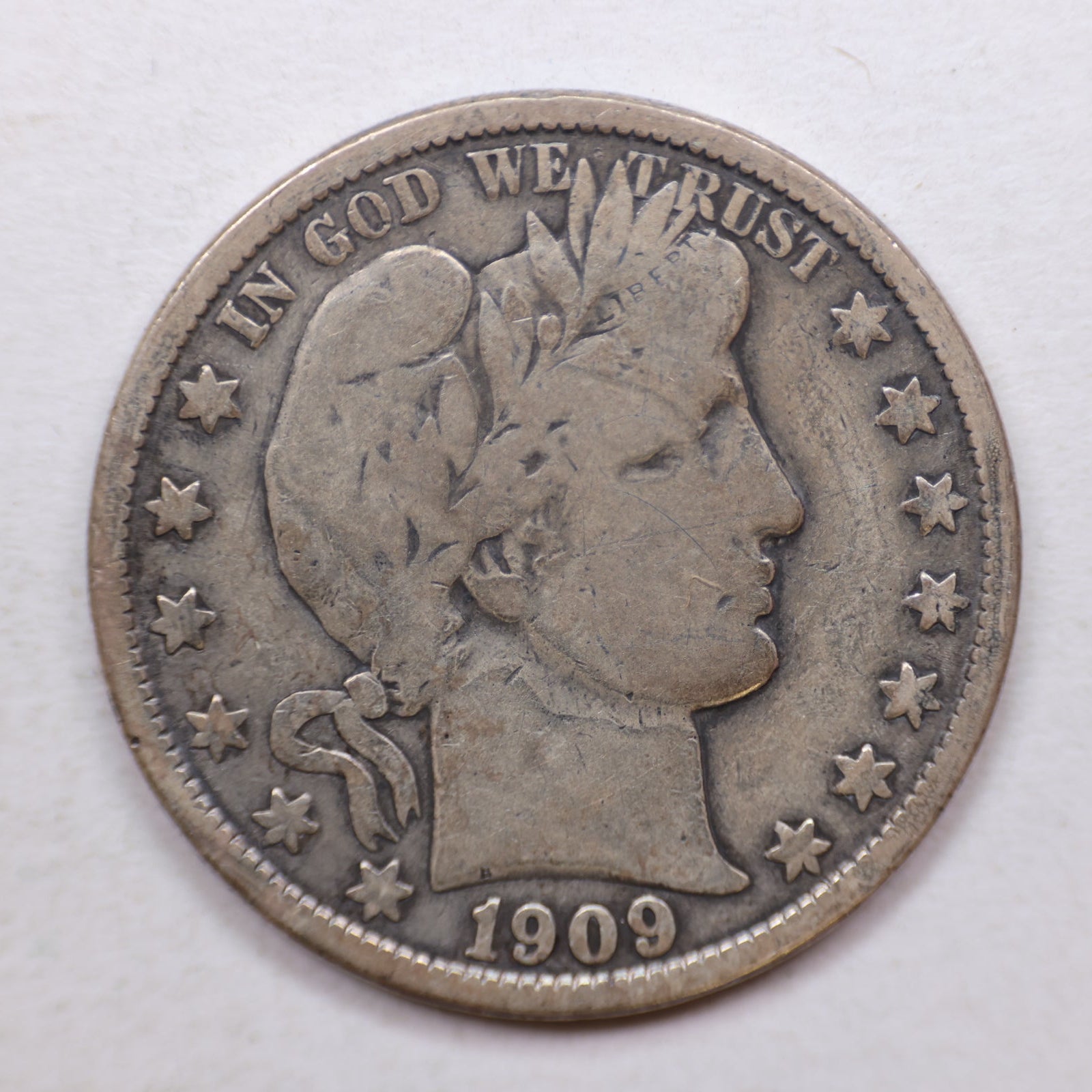 1909-O Barber Silver Half Dollar, Nice Very Good Circulated Coin, Store Sale #HR1101.