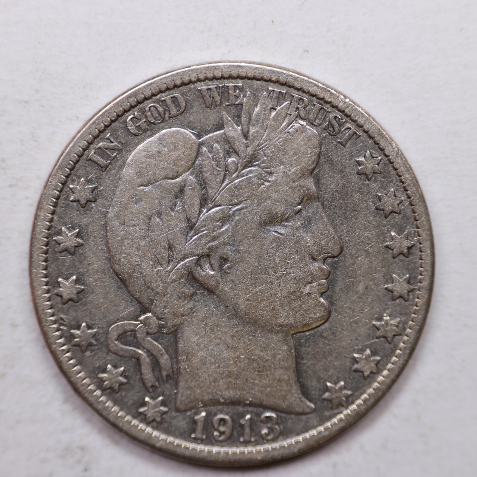 1913-S Barber Silver Half Dollar, Fine Detailed Circulated Coin, Store Sale #HR1111