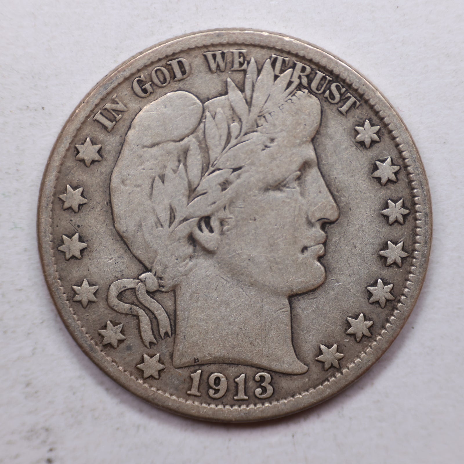 1913-D Barber Silver Half Dollar, Nice Fine Circulated Coin, Store Sale #HR1112.